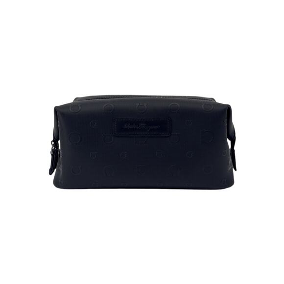 SALVATORE FERRAGAMO Gancini Embossed Toiletry Dopp Kit Bag in Black - Picture 1 of 13